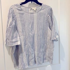 Navy/white - longer flutter sleeve - shirt length hits at hips or right below